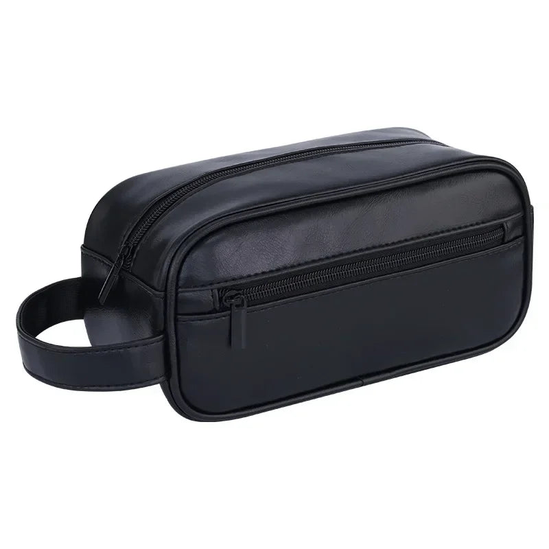 Men’s Leather Travel Wash Bag – Large Capacity Portable Toiletry Cosmetic Organizer with Multi-Pocket Design for Business Trips