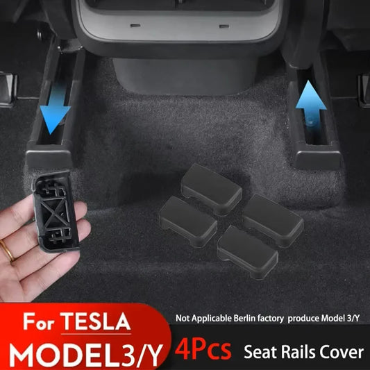 Tesla Model 3/Y Juniper 2025 Seat Rail Covers - 4PCS Rear Seat Slide Protectors Anti-Kick Interior Accessories