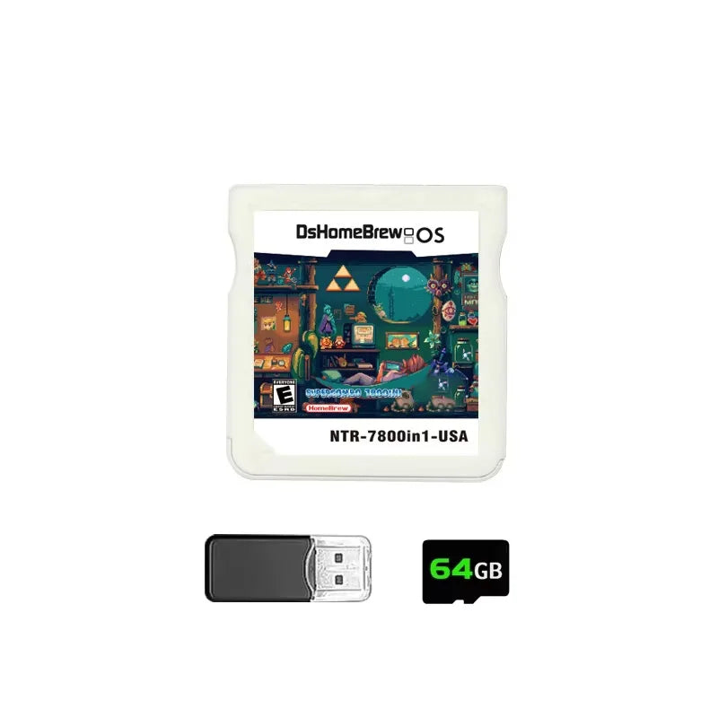 DS 7800-in-1 Game Card SDHC Adapter - 64GB TF Memory Card for NDS NDSL 3DS XL 2DS XL Consoles