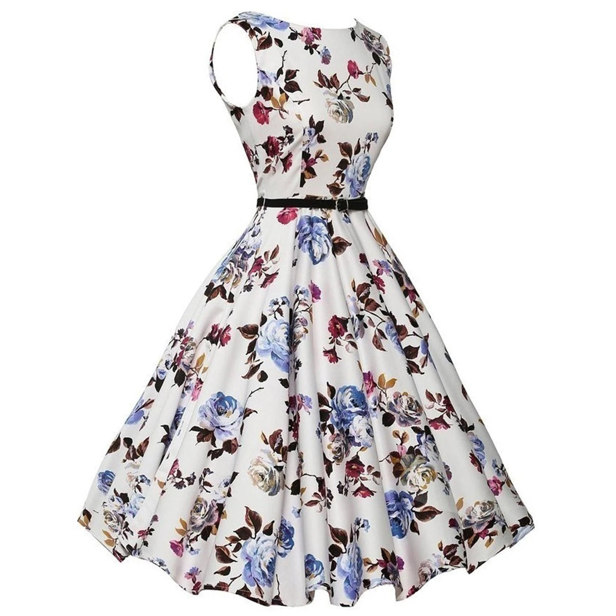 Women’s Summer Floral Vintage Swing Dress – Retro Rockabilly Casual Floral Midi Vestido for Everyday & Vacation Wear