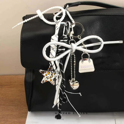 Funny Elegant Starfish Tassel Keychain – Alloy Leopard Print Leather Tulip Cartoon Frog Beaded Bag Pendant Charm for Party & Gifts