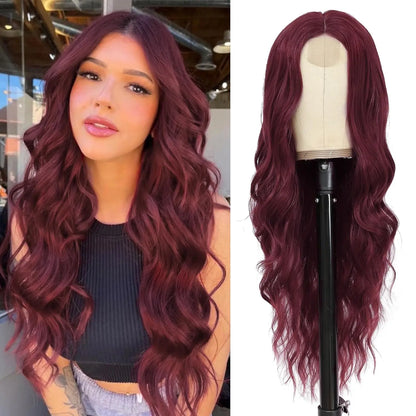 26-Inch Synthetic Ombre Blonde Wavy Wig for Women — Long Middle Part Curly, Heat-Resistant Natural-Look Hair