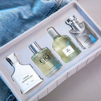Brand Men's Perfume 100ml Gift Box - Four-Piece Set with Lasting Fragrance Body Spray, Fresh Plant Floral Scent and Pheromones