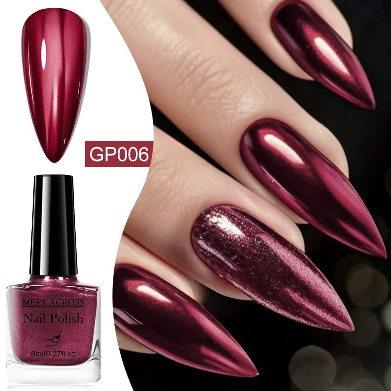 8ml Metallic Mirror Effect Nail Polish – Fast Drying Long-Lasting DIY Manicure Art, No Lamp Cure Nail Supplies