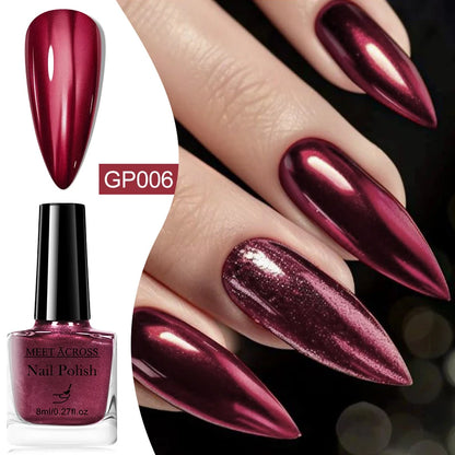 8ml Metallic Mirror Effect Nail Polish – Fast Drying Long-Lasting DIY Manicure Art, No Lamp Cure Nail Supplies