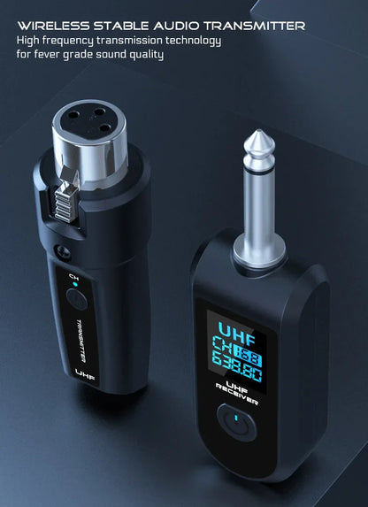 UHF Wireless Microphone Adapter – XLR Transmitter & Receiver for Dynamic Mics, Guitar, Audio Mixer & PA System