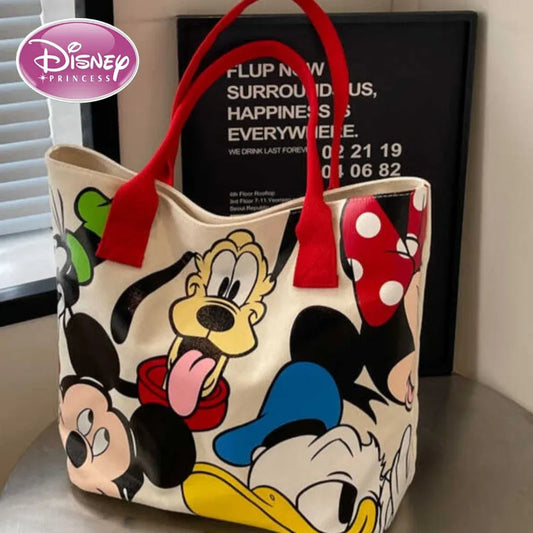 Disney Mickey Canvas Tote Bag – Large Capacity Shoulder Bag for Women & Students, Casual Handbag