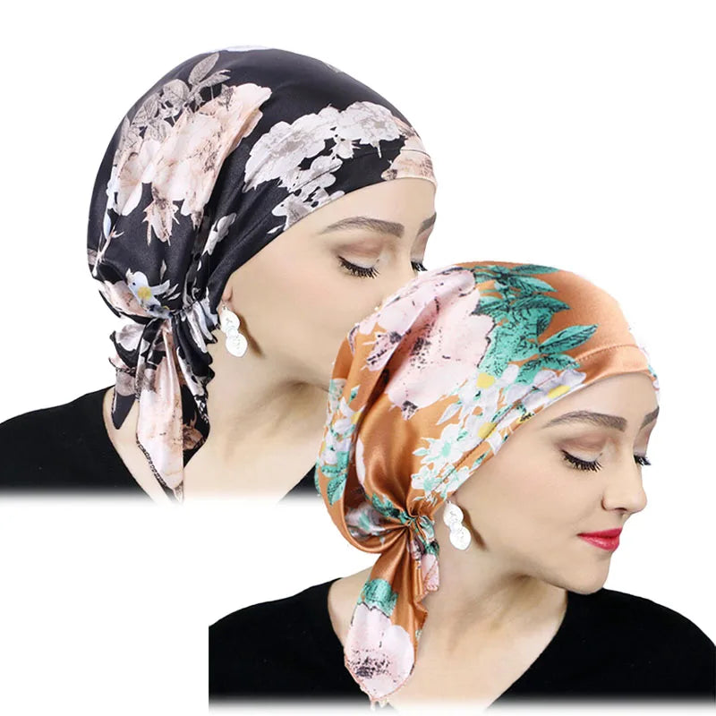 Women’s Satin Pre-Tied Turban – Paisley Pattern Muslim Headband & Chemo Hair Scarf Head Wrap Bandana