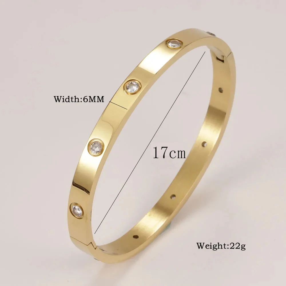 Stainless Steel Cuff Bracelet — Crystal Charm Bangle for Women, Fashion Jewelry