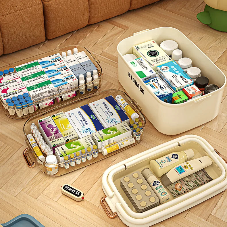 3/4-Layer Large Capacity Medicine Organizer Box – Portable Family First Aid Kit & Pill Storage Container