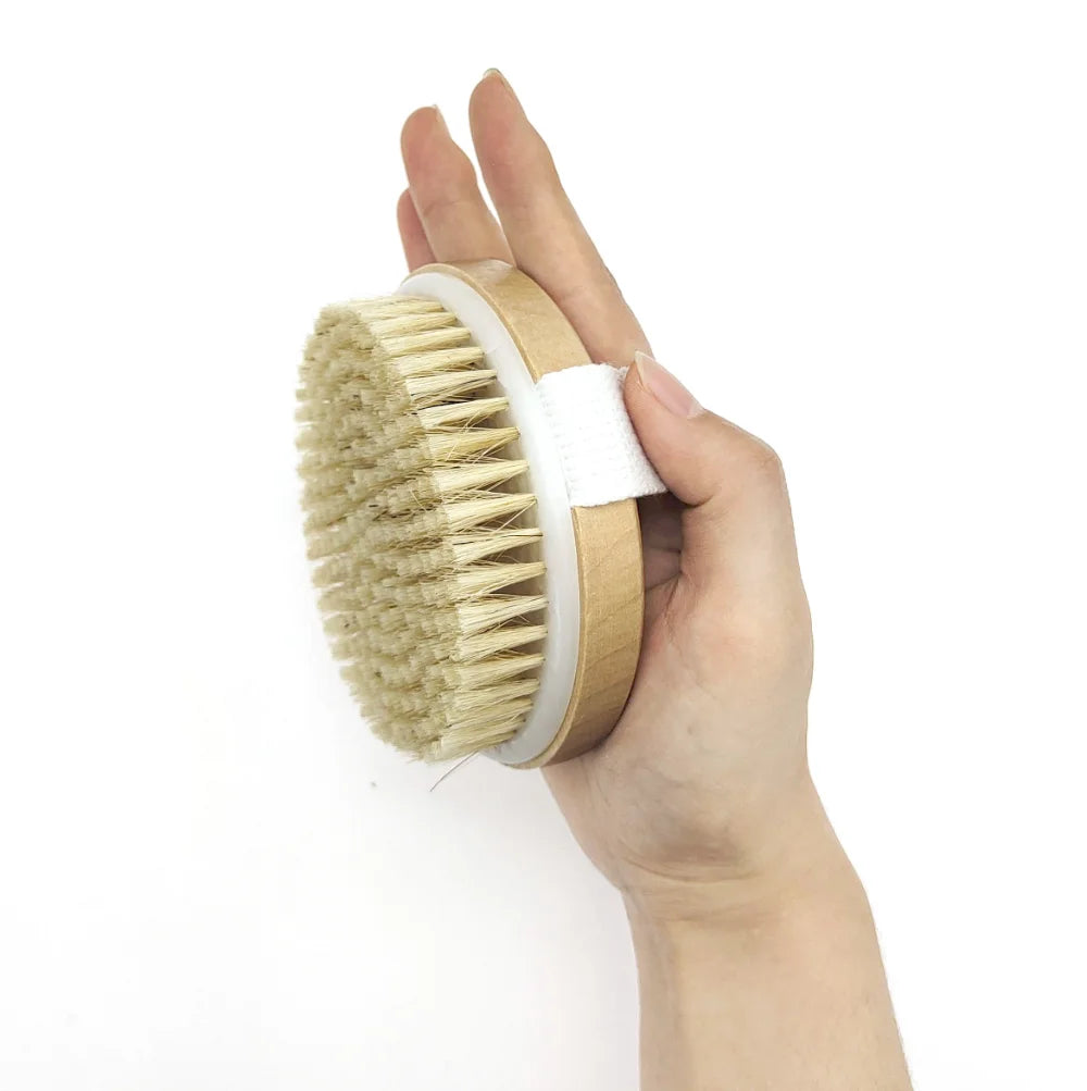 2-in-1 Natural Bristle Body Brush – Dry Skin Exfoliator & Anti-Cellulite Massager for Blood Circulation