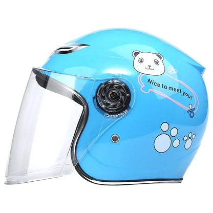 Children's Helmet with Cute Cartoon Pattern – Anti-Fall Open Face Safety Helmet for Kids, Four Seasons Motorcycle Protection