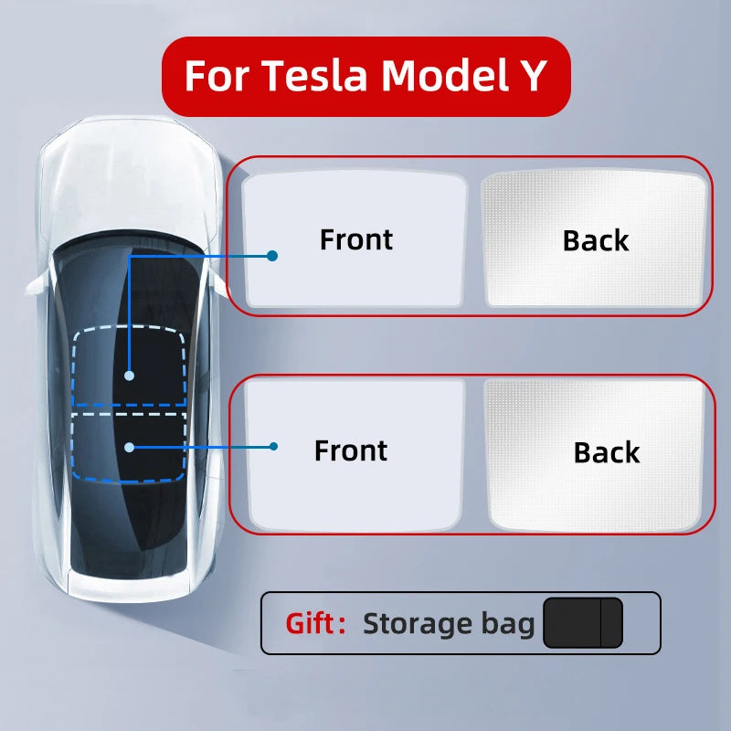 Upgraded Ice Cloth Buckle Sun Shades for Tesla Model 3 & Y (2021-2025) – Front & Rear Glass Roof Sunroof Skylight Covers