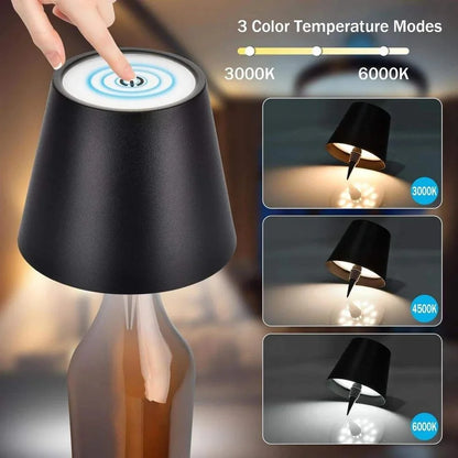 USB Rechargeable Bottle Table Lamp – Touch Control 3-Color Stepless Dimming Night Light for Desk & Bar