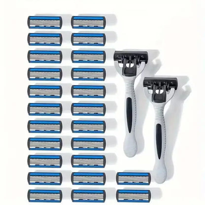 Men’s Manual Safety Razor – 6-Layer Stainless Steel Hair Removal Knife with Replaceable Heads and Razor Tools