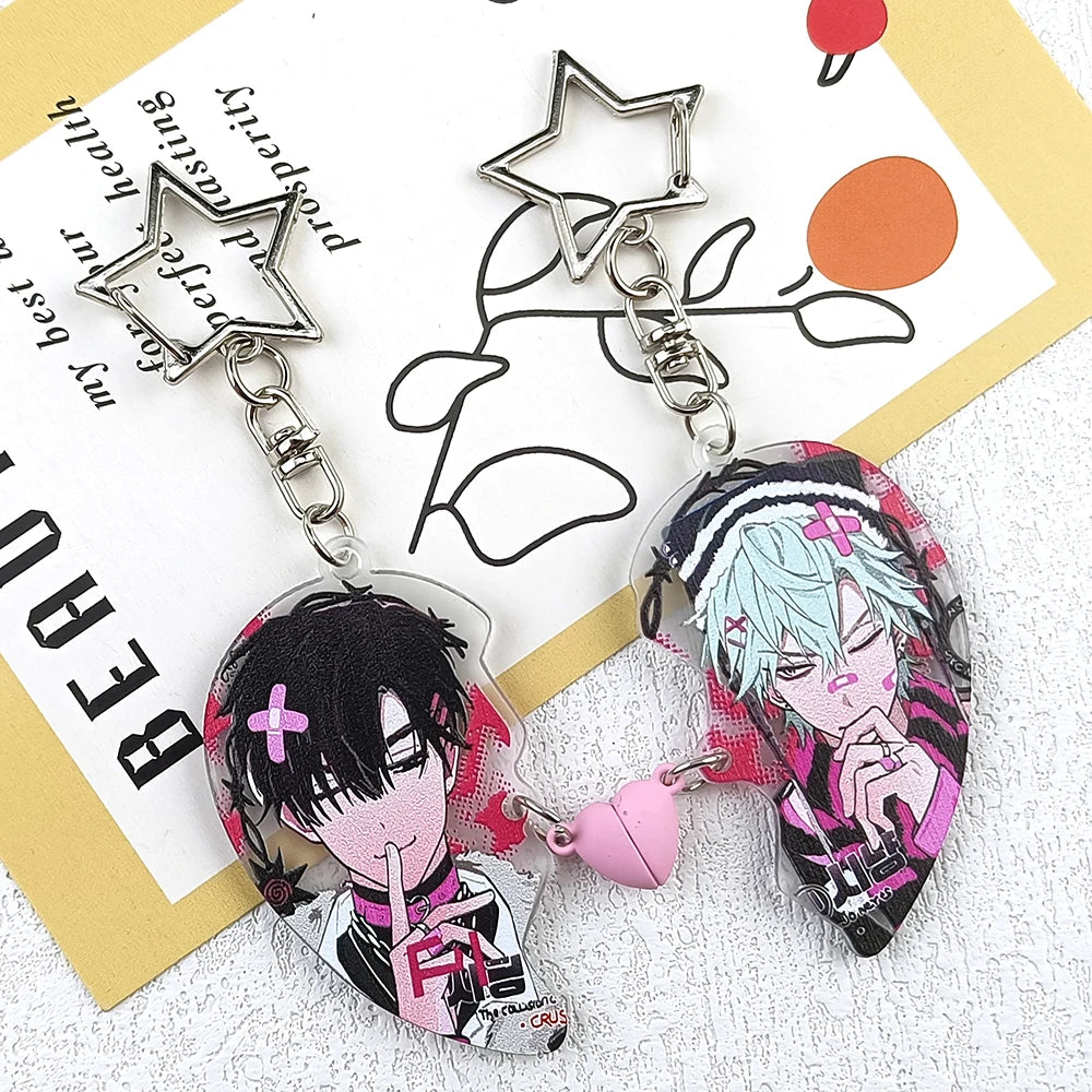 ALIEN STAGE Anime Heart-Shaped Keychain - Till and Ivan Magnetic Acrylic Pendant, Cute Bag Charm and Cartoon Gift