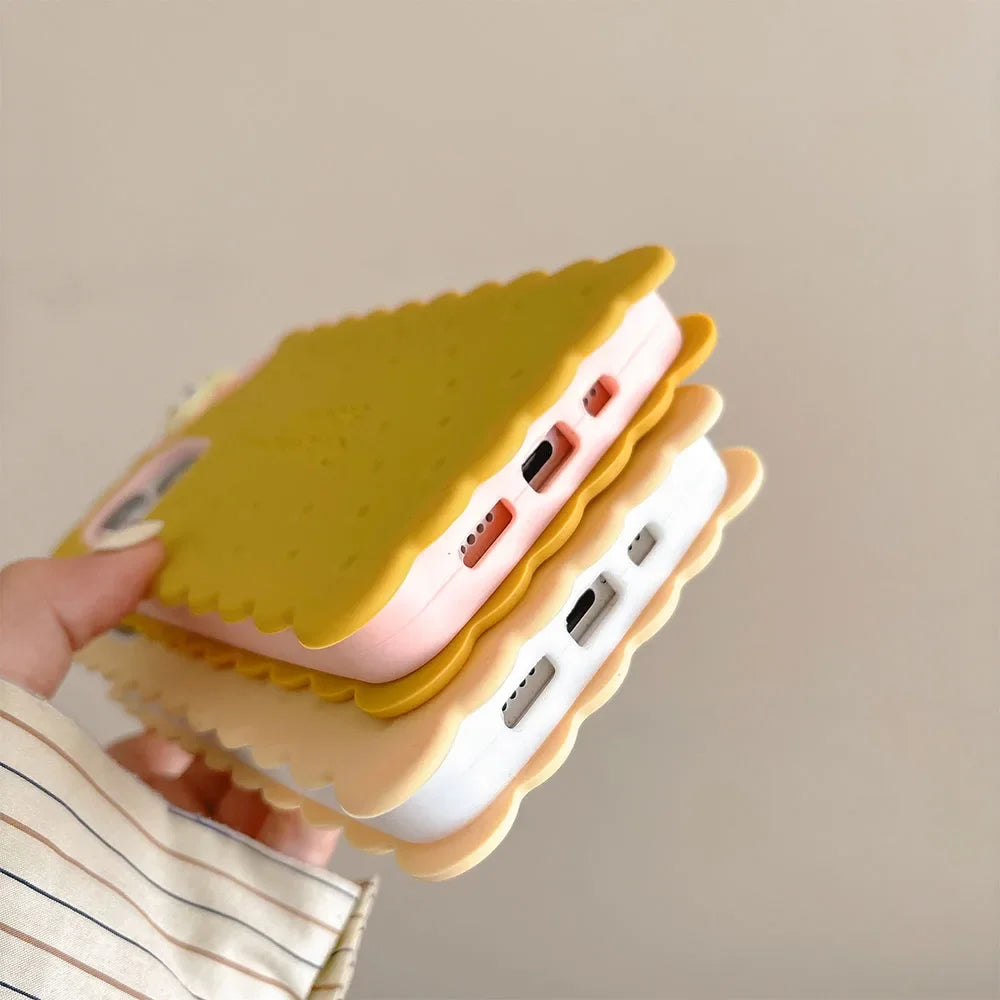 Sandwich Biscuit Tide Bear Silicone Phone Case for iPhone 16 15 14 13 12 11 Pro Max Shockproof Soft Cover