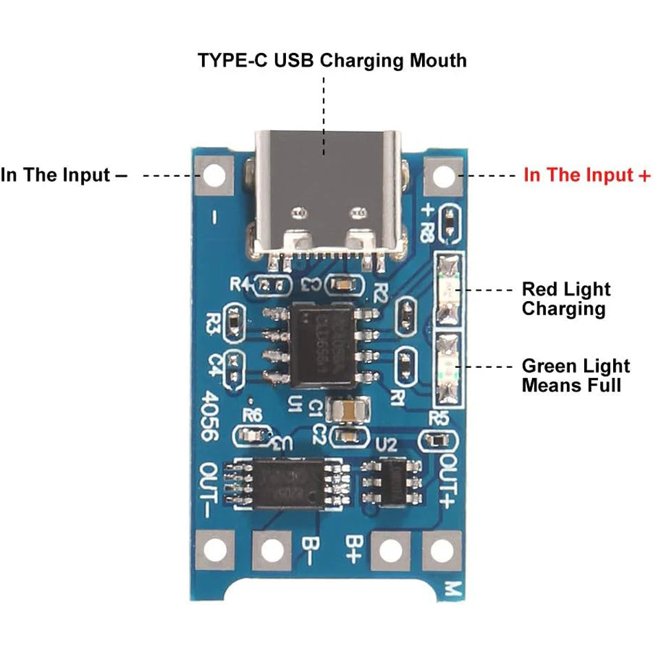 10PCS 5V 1A 18650 Lithium Battery Charging Board - TP4056 Mini/Micro USB Type-C Module with Protection
