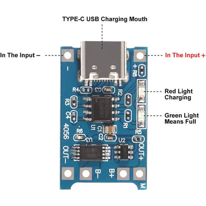 10PCS 5V 1A 18650 Lithium Battery Charging Board - TP4056 Mini/Micro USB Type-C Module with Protection