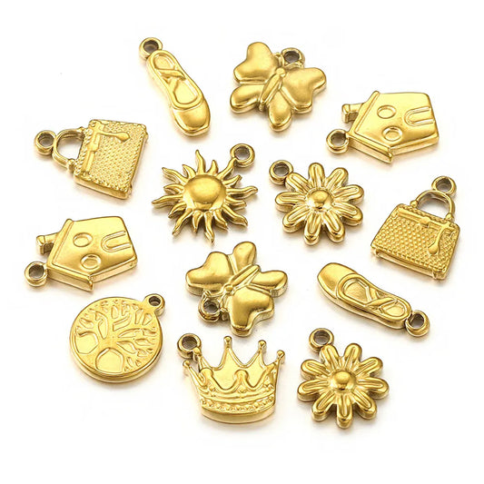 10PCS Stainless Steel Gold-Plated Sun Flower Crown Charms – DIY Necklace & Earrings Jewelry Making Accessories
