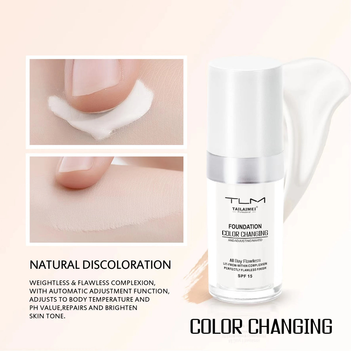 Warm-Change Liquid Foundation with Sunscreen – Waterproof, Long-Lasting Oil-Control Makeup for Easy Application and Portable Use