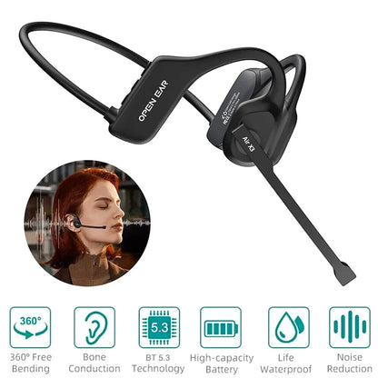 Open-Ear Bluetooth Headset — Wireless Air Conduction Headphones with Noise-Canceling Microphone for Truckers, Office & Call Centers