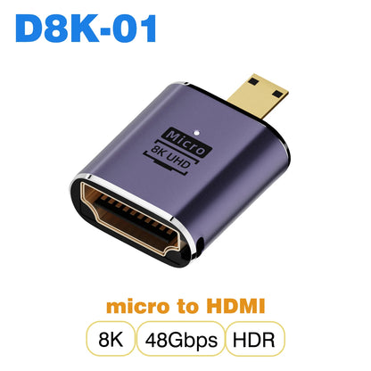 HDMI-Compatible Cable Adapter – Mini/Micro HDMI to HDMI 2.1 Converter, 48Gbps, 8K60Hz, 4K120Hz for PS4, PS5, Laptop, PC, Projector
