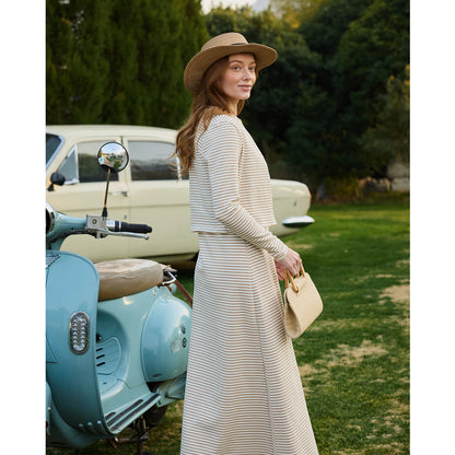 AP SS2026 Women’s Striped Cardigan & Dress Set – Soft Three-Color Fashionable Outfit