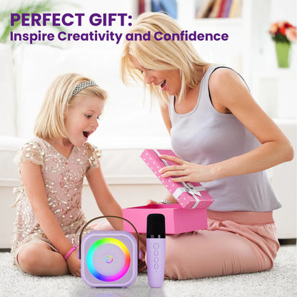 Haomuren Portable Karaoke Machine – Mini Bluetooth Speaker with 1-2 Wireless Microphones, Singing Toy for Kids & Family Party Gift