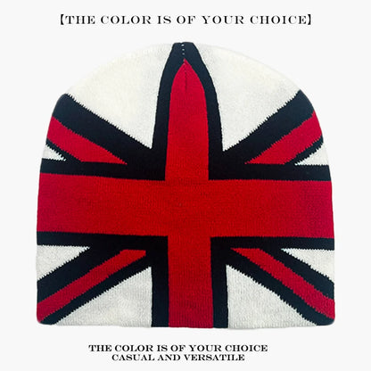 Union Jack Jacquard Knit Beanie - Warm Casual Streetwear Hat for Men & Women