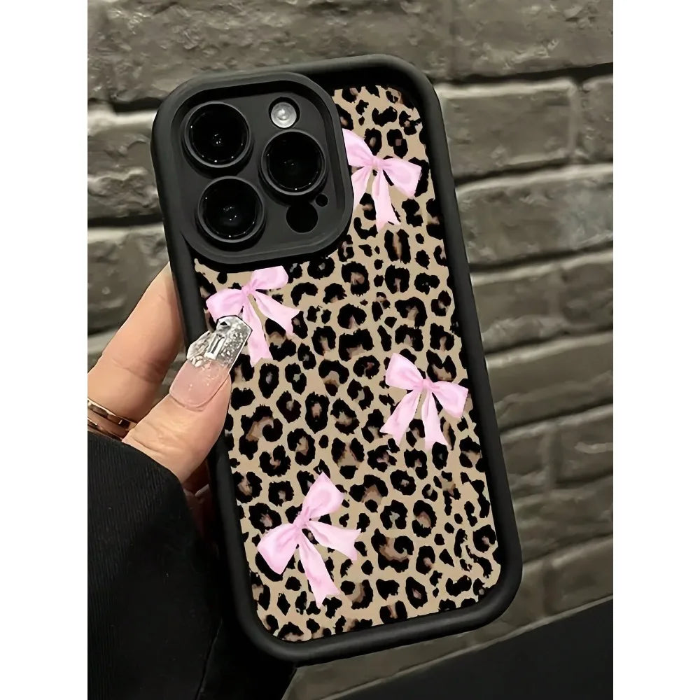 Leopard Print Bow iPhone Case - Waterproof Shockproof Anti-Scratch Cover for iPhone 11-17 Pro Max, Plus & Air Series