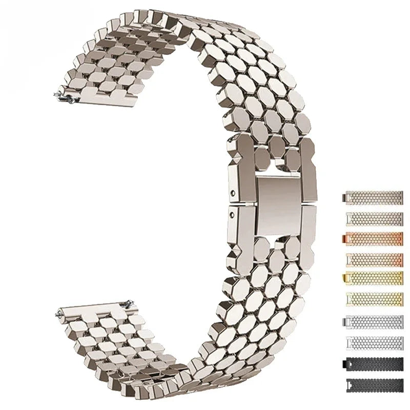 22mm/20mm Stainless Steel Strap for Samsung Galaxy Watch 3, Gear S3, Active 2 & Huawei/Amazfit Watch Bracelet