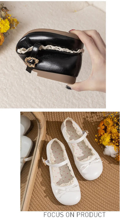 Women’s Mary Janes Flats – Pink & White Round Toe Lolita Ballet Shoes with Buckle Strap, Spring Autumn Plus Size