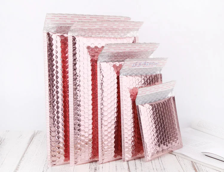 10PCS Rose Gold Metallic Bubble Mailers – Foil Padded Shipping Envelopes, Aluminized Gift Packaging Postal Bags