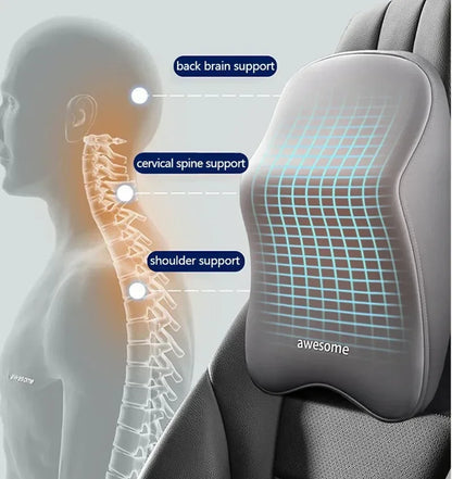 NEW Car Lumbar Back Support & Headrest Neck Pillow - Memory Foam Cushion for Car Seat, Soft Neck Pillow by Worldmuma