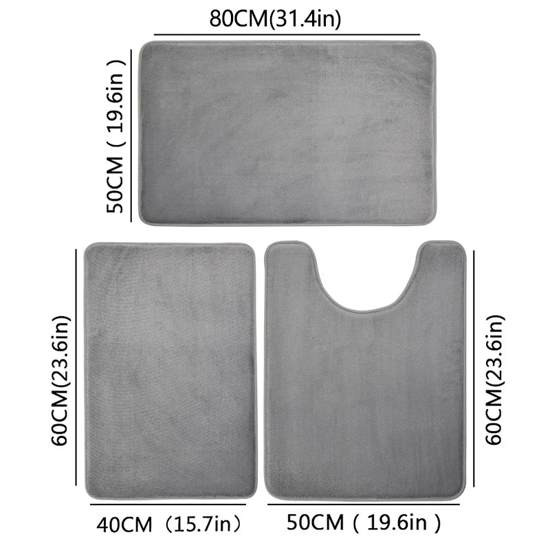 3 Piece Bathroom Mat Set – Non-Slip Toilet, Shower & Bath Floor Absorbent Rugs, Soft Comfortable Carpet for Laundry Room