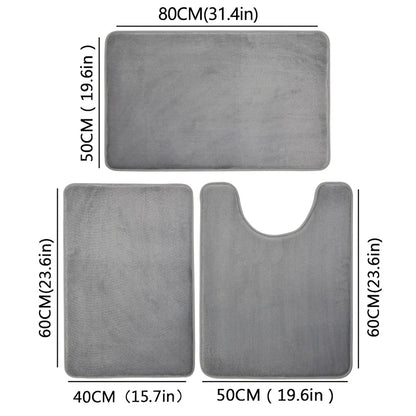 3 Piece Bathroom Mat Set – Non-Slip Toilet, Shower & Bath Floor Absorbent Rugs, Soft Comfortable Carpet for Laundry Room
