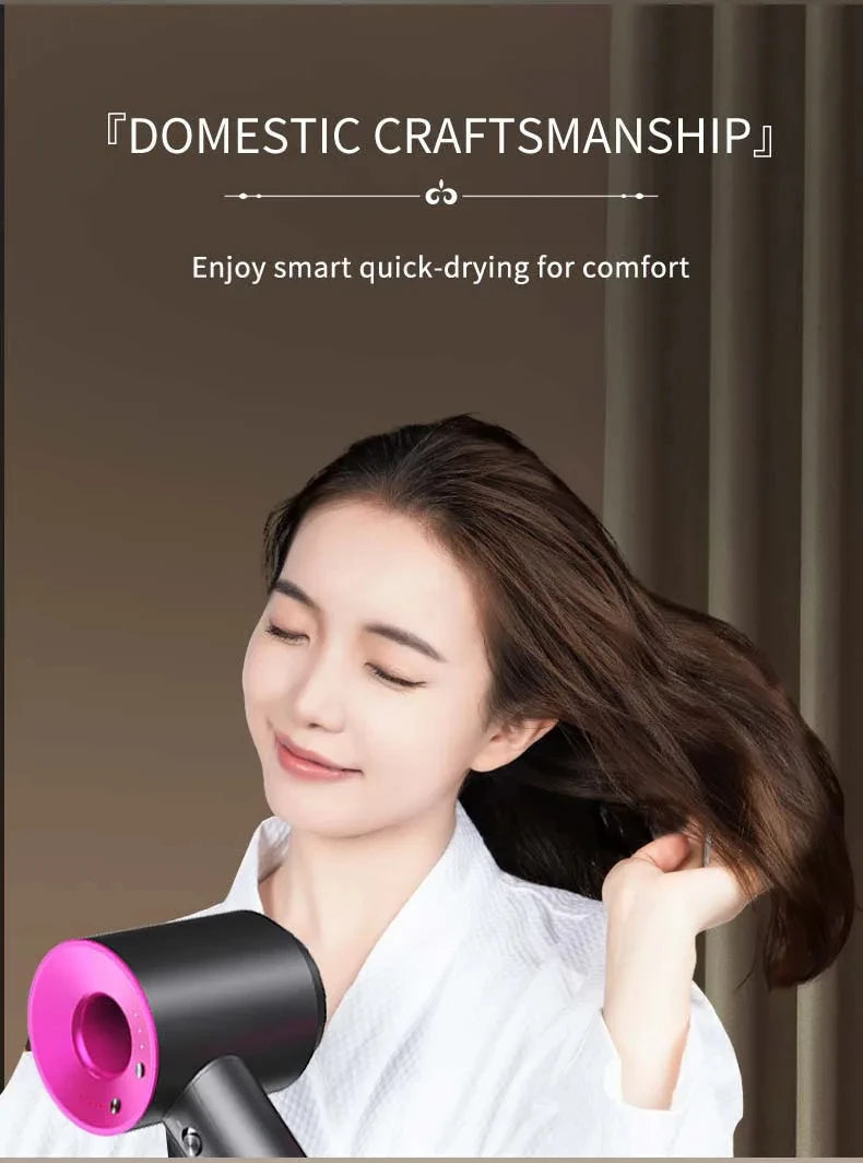 Professional Leafless Hair Dryer – Powerful Negative Ion Quick-Dry with 5 Attachments & Constant Anion Technology