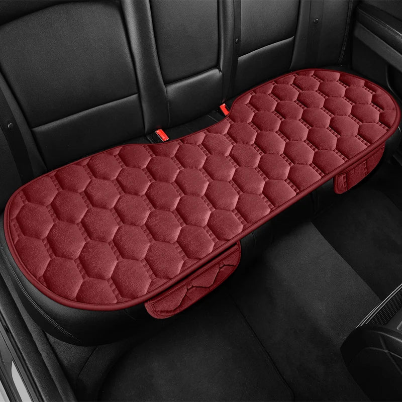 Winter Plush Car Seat Cushion Set - Warm Anti-Slip Grid Seat and Backrest Covers, 3-Piece Set for Cold Weather Comfort