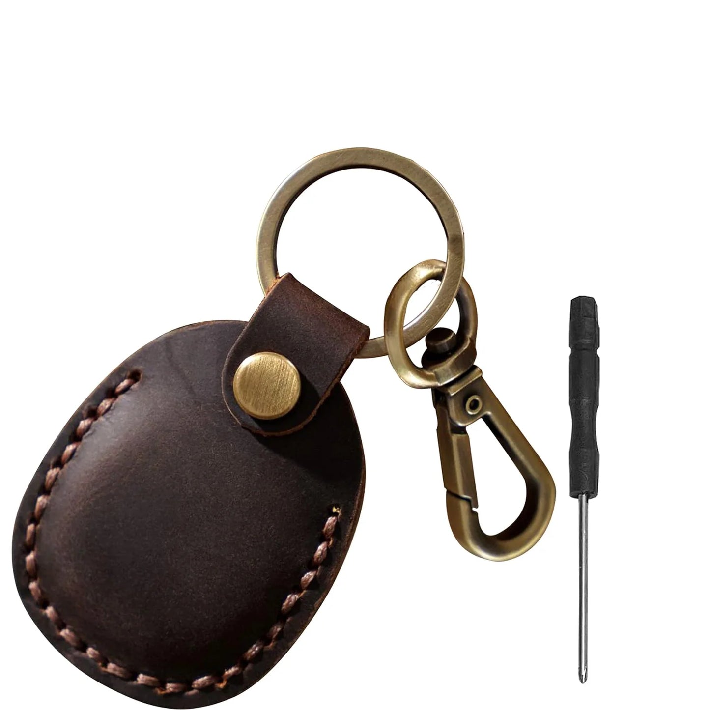Airtag Holder Keychain — Genuine Leather Handmade Case, Scratch-Resistant Key Ring for Dog Collar & Luggage Cover