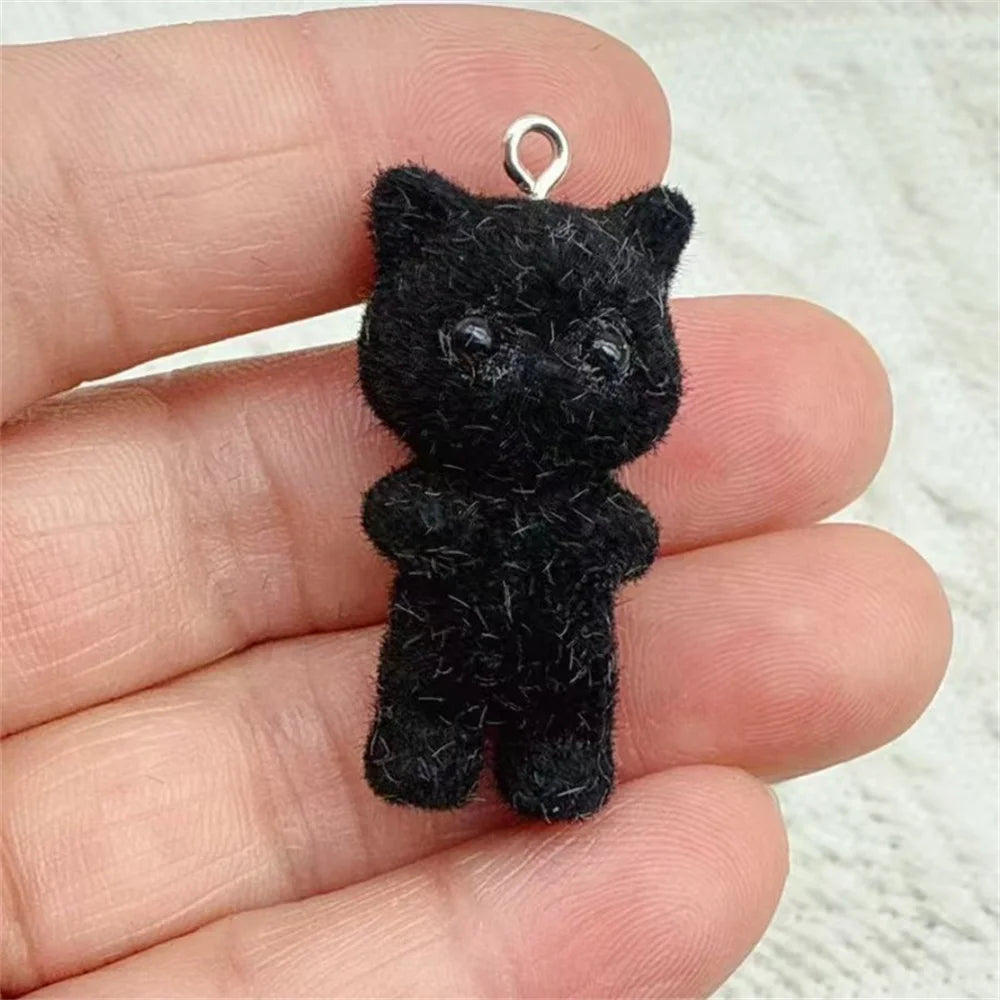 4-Piece Kawaii 3D Flocking Cat Charms - Colorful Resin Animal Pendants for Keychains, Necklaces & DIY Jewelry Making