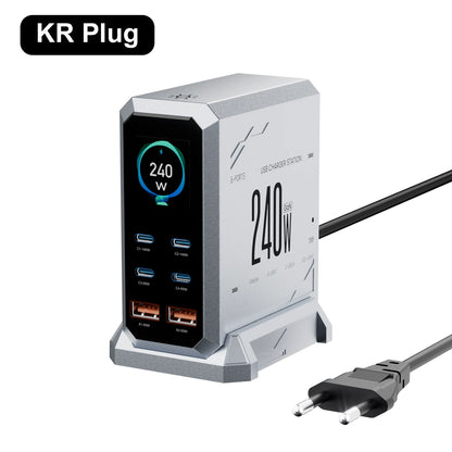 240W GaN Charging Station - 6-in-1 140W PD3.1 PPS USB-C Fast Charger with Digital Display