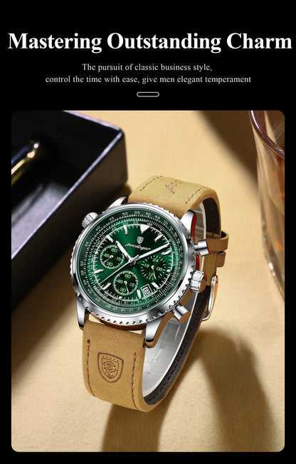 POEDAGAR Luxury Men's Quartz Watch Waterproof Luminous Date Chronograph Leather Military Sports Wristwatch