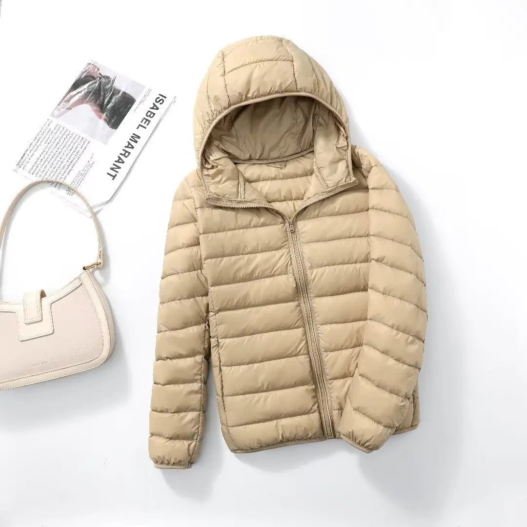 Women’s Lightweight Puffer Jacket - Hooded Packable Down Coat Plus Size 5XL-7XL Spring Autumn Outerwear