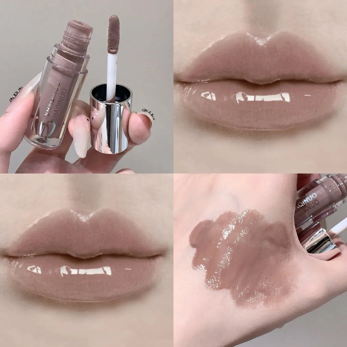 SHAQINUO Water Light Mirror Lip Gloss - Pearlescent Sparkling Moisturizing Lip Oil for Glossy Lips
