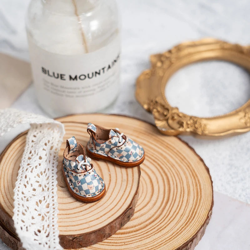 Blythe Baby Mini Cowhide Shoes – Handmade OB22 OB24 UFDOLL Checker Doll Accessories