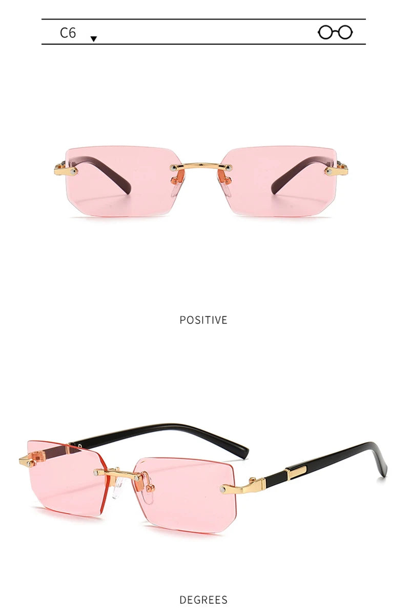 Fashion Rimless Sunglasses – Classic Small Square Frameless Shades for Men & Women, Summer Travel Eyewear