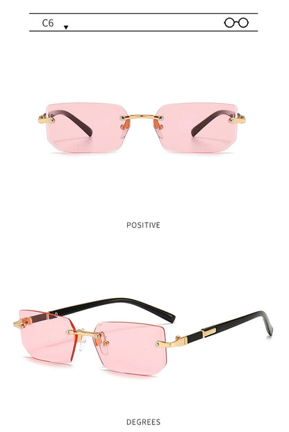 Fashion Rimless Sunglasses – Classic Small Square Frameless Shades for Men & Women, Summer Travel Eyewear