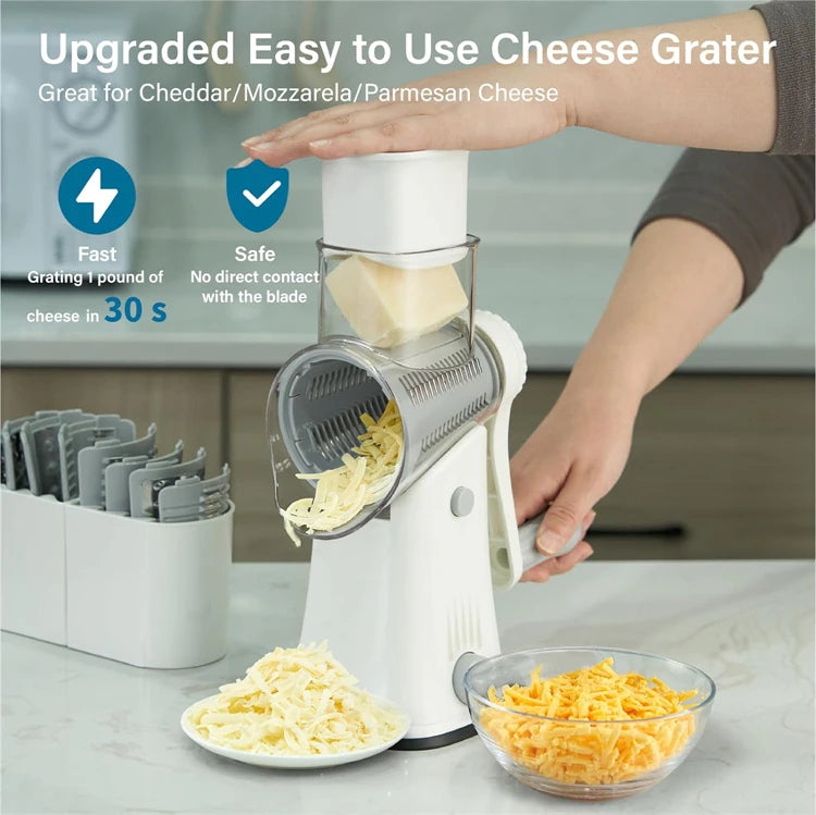 LMETJMA 5-in-1 Rotary Cheese Grater — Vegetable Mandoline, Julienne Slicer & Nut Chopper