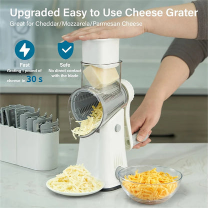 LMETJMA 5-in-1 Rotary Cheese Grater — Vegetable Mandoline, Julienne Slicer & Nut Chopper